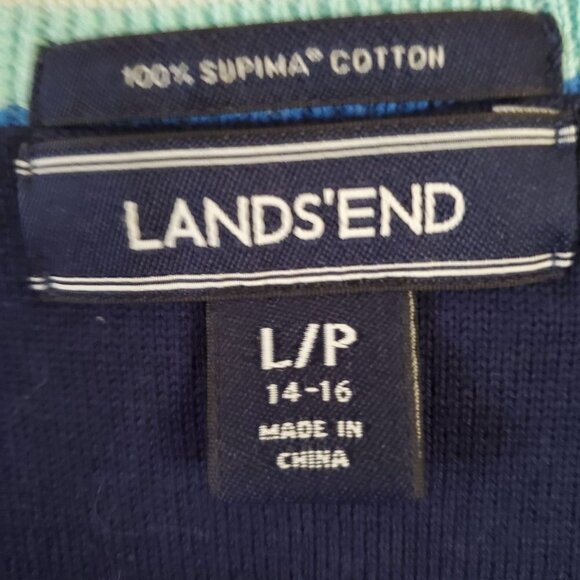 Lands' End Deep Sea Multi Floral Supima Cotton 3/4 Sleeve Sweater Size LP - Picture 7 of 7